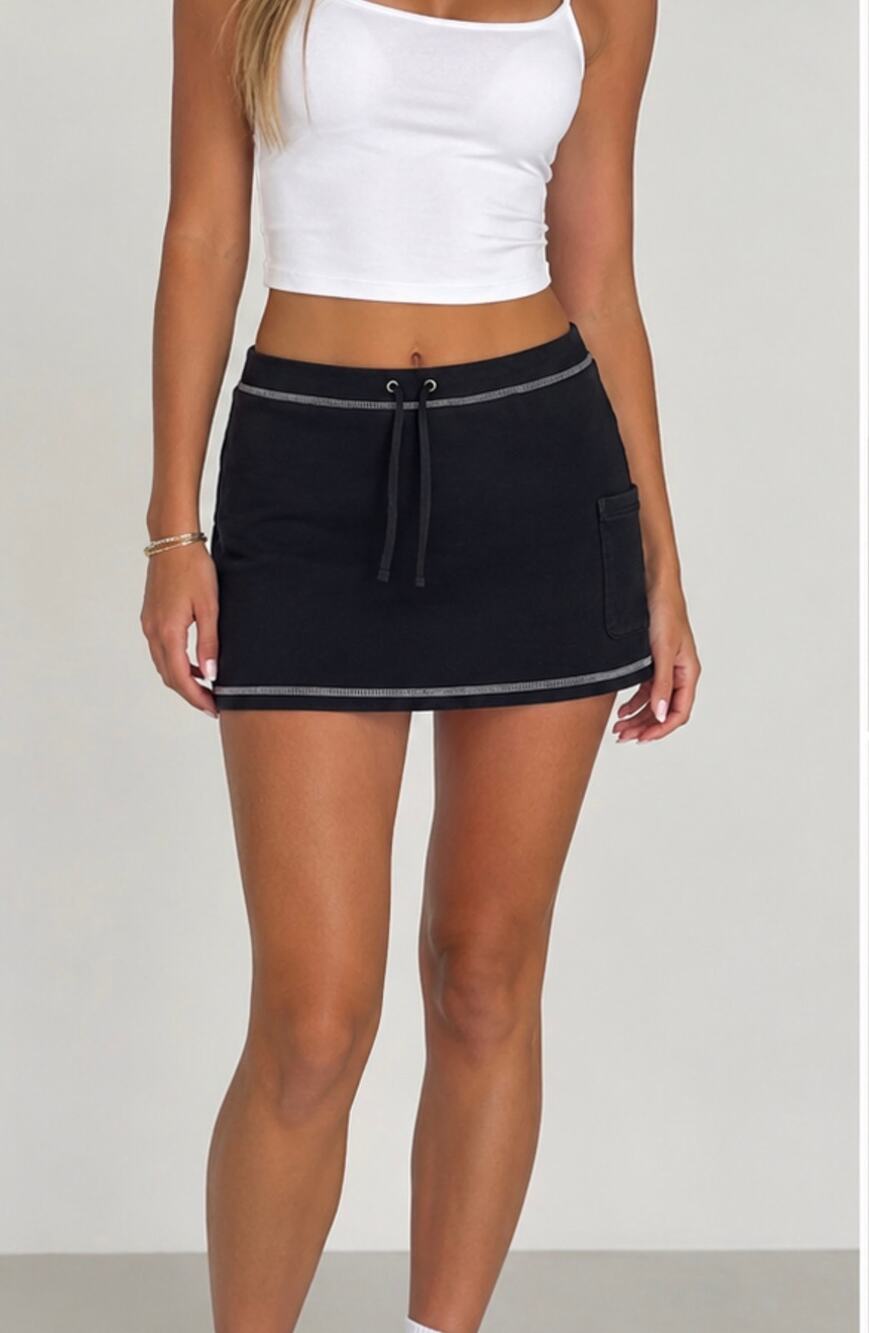 Ann Taylor LOFT Black Drawstring Mini Skirt Small